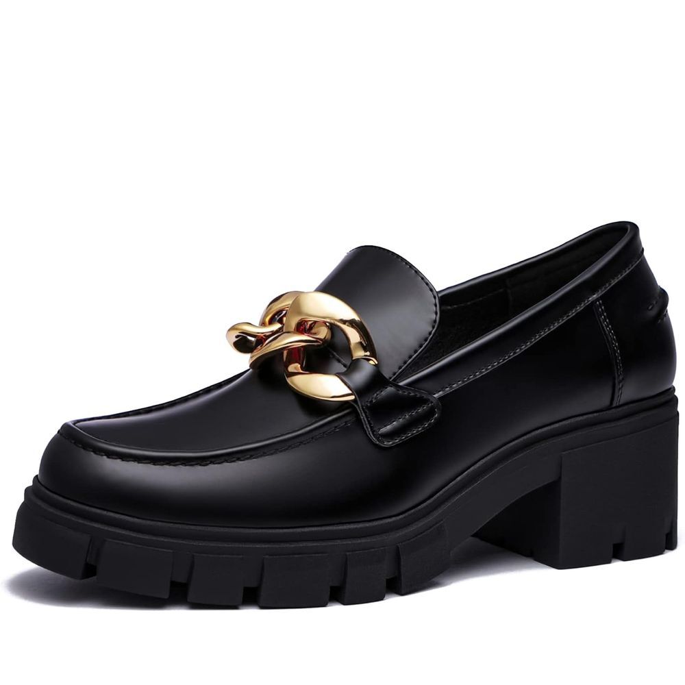 Elegant Black Platform Loafers with Gold Accent